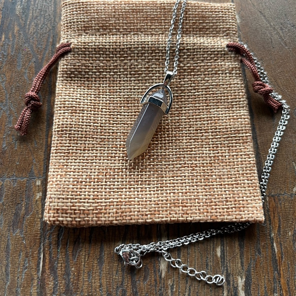 Grey Agate Point Necklace Grey Agate Pendant Crystal Point Necklace